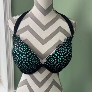 Shade Shore Black and Teal Bikini Top 36DD